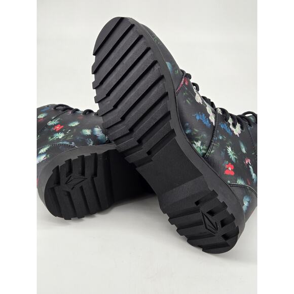 Whimsygoth Combat Volcom Go Figure Floral Lace Up Faux Leather Boots Shoes Sz 7 - Picture 10 of 14
